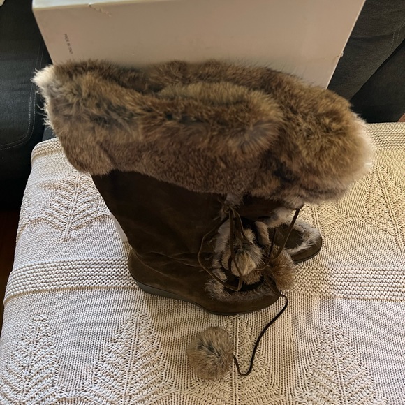 COACH Beige Karita Rabbit Fur & Suede Boots Sz 9, Leather Lined, - Picture 8 of 14